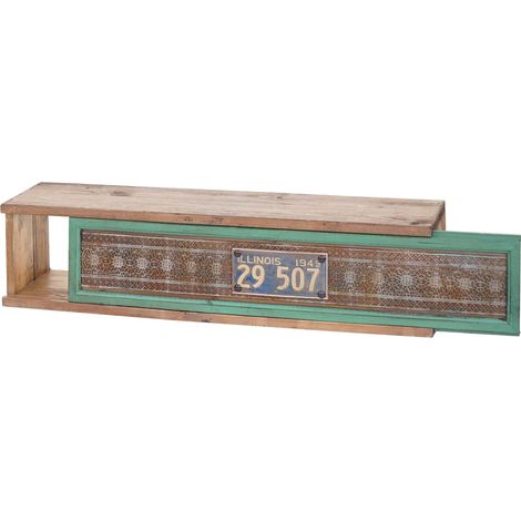 Wandregal HHG-076, Hängeregal Regal, Tanne Holz massiv Vintage Patchwork 65x16x13cm
