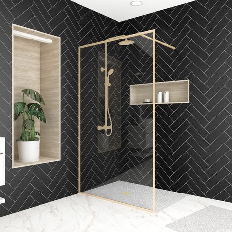 Duschwand gold Marwell Walk In Dusche Golden Frame 200x120cm - Duschwand mit 6 mm gehärtetem Glas (1/3)