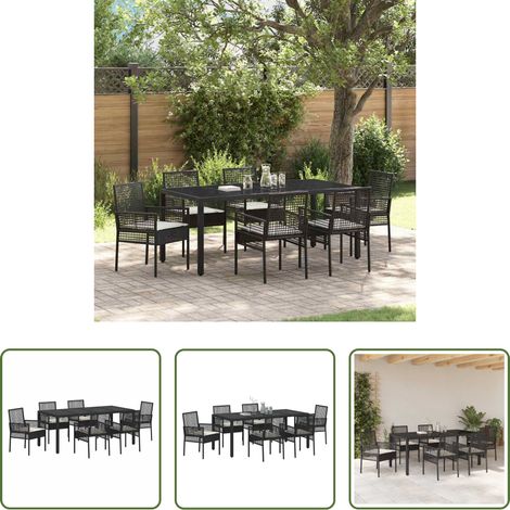 Garten Tisch - Garten Essgruppe 7 pcs Schwarz Poly-Rattan (1/5)