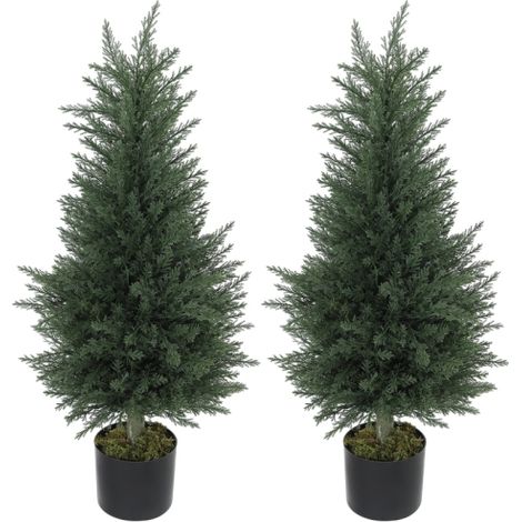 Set di 2 cipressi artificiali verdi resistenti ai raggi UV, con 362 foglie in plastica realistico e vaso stabile – decorazione per interni ed esterni