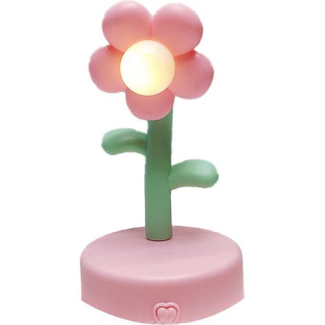 Lampe de bureau portable mignonne en forme de fleur, lumière douce pour chambre ou bureau, décoration rose pour dortoir. (1/5)