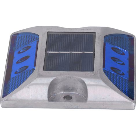 Ces bornes lumineuses solaires, en alliage d'aluminium moulé, conviennent aux allées, marches, trottoirs et escaliers. Étanches (IP68), elles émettent une lumière bleue. (1/5)