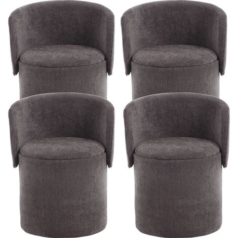 Wahson Dining Chairs Chenille 4Pcs, Upholstered Kitchen Barrel Chair with Foldable Backrest and Hidden Storage for Dining Room, Gray
