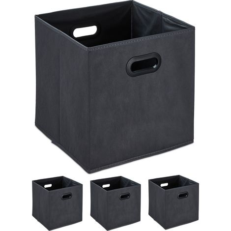 Relaxdays Aufbewahrungsbox, 4er Set, faltbare Regalboxen, Grifflöcher, HBT 32 x 33 x 33 cm, Faltboxen, Vlies, anthrazit