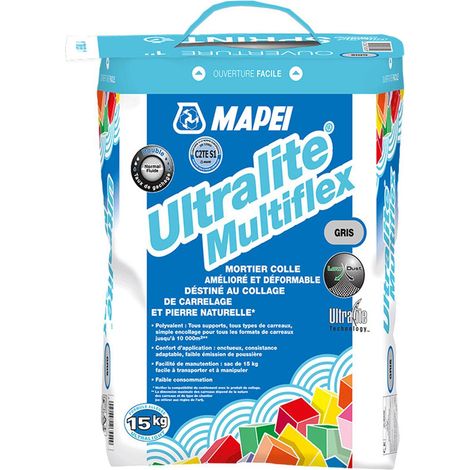 Mapei – Mortier colle ULTRALITE MULTIFLEX – Colle déformable C2S1 TE pour carrelage grands formats – Sac 15 kg – Application facile en intérieur et extérieur