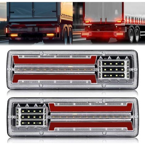 Lot 2 Feux Arrière Remorque 62-LED 12V IP67 Étanche Stop Clignotant Multifonction Camion Caravane Van Bateau (1/5)