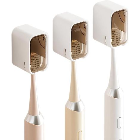 Soporte para cepillos de dientes de ducha de 3 piezas, Soporte para cepillos de dientes de pared, Estuches protectores de viaje, Marrón (1/5)