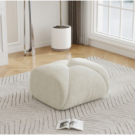 Pouf in chenille, beige chiaro, seduta profonda, braccioli ampi, morbido e stabile (1/5)