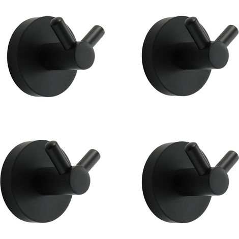 BRAVIX Noir Crochet Mural Acier INOX Patère Murale Double Ronde Patere Porte Manteau Installation à Vis Crochet de Manteau pour Cuisine, Salon et Bureau Portemanteau Mural,4 PCS