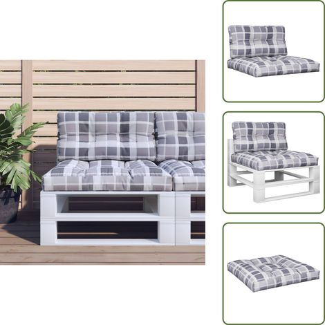 The Living Store Coussins de palette lot de 2 motif à carreaux gris tissu - Coussins Exterieurs - Coussins De Terrasse - Coussin Design - Coussin Confortable - Coussin Imperméable