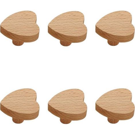 Boutons D'armoire - Forme Coeur - Bois Massif - Pour Meubles Et Commodes - 6 Pièces (1/3)