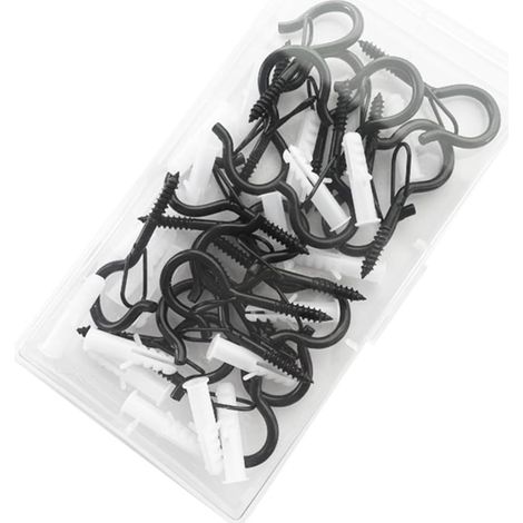Juego de 20 ganchos de rosca negros, ganchos de rosca autorroscantes, ganchos de rosca de acero inoxidable, ganchos de corte revestidos para colgar plantas en macetas y luces de hadas. (1/5)