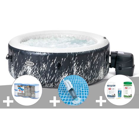 Kit spa gonflable Intex PureSpa Galaxie rond Bulles avec LED 4 places + 6 filtres + Aspirateur + Kit de traitement brome