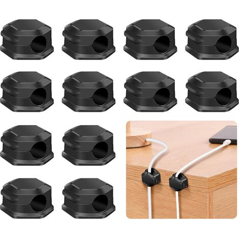 Lot de 12 supports de câbles, organisateur de câbles noir, support de câble auto-adhésif, clips magnétiques, support de câble mural, USB, de bureau, de table de chevet, pour câbles de charge, HDMI, US (1/4)