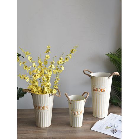 Vase tubulaire de sol de style rétro américain, seau à fleurs séchées en fer forgé (1/5)