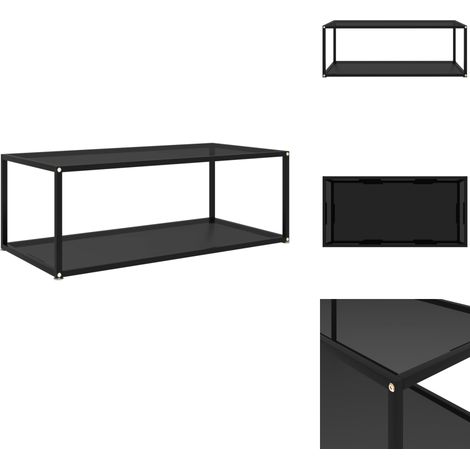 322898  Coffee Table Black 100x50x35 cm Tempered Glass - Table Basse Contemporaine - Table Basse En Verre Trempé - Table Basse Deux Niveaux - Meuble Salle Séjour - Mobilier Moderne (1/5)