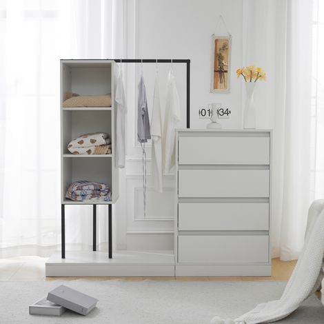 Armoire de rangement - 140x40x135cm - ensemble d'armoire avec commode à tiroirs, tringle à vêtements - blanc (1/5)