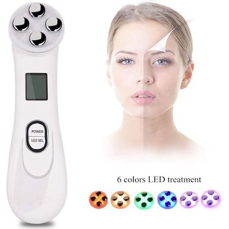 Dispositivo para el cuidado facial - Microcorriente EMS - Dispositivo facial de radiofrecuencia - Terapia de luz LED - Cuidado de la piel - Lifting y reafirmación - Blanco (1/5)