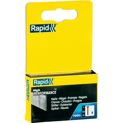 RAPID - Clous Acier Inoxydable (Gauge18) - n°8/50mm - Boîte carton 1000, idéal pour la menuiserie, les panneaux de bois, les plinthes et les meubles légers, extérieur - (40303067)
