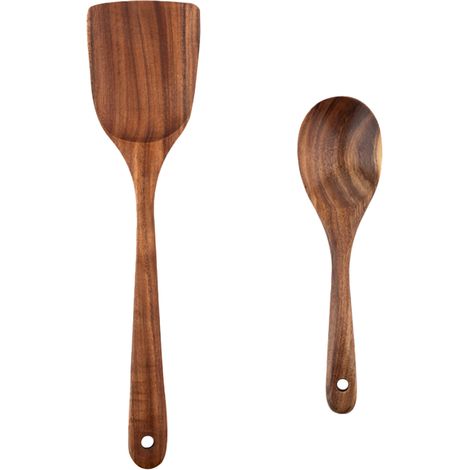 Batterie de cuisine en bois de teck, antiadhésive, naturelle et saine, lot de 2 pièces