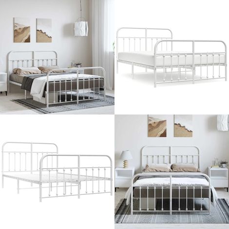 Cadre de lit métal sans matelas et pied de lit blanc 150x200 cm - Cadre De Lit - Lit Double - Lit Metal - Lit Blanc - Meuble Chambre - Home & Living (1/5)