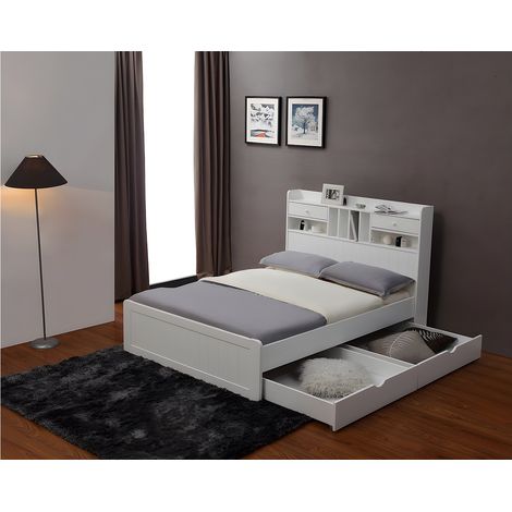 Lit avec rangements 140 x 190 cm - Blanc - MEDERICK (1/4)
