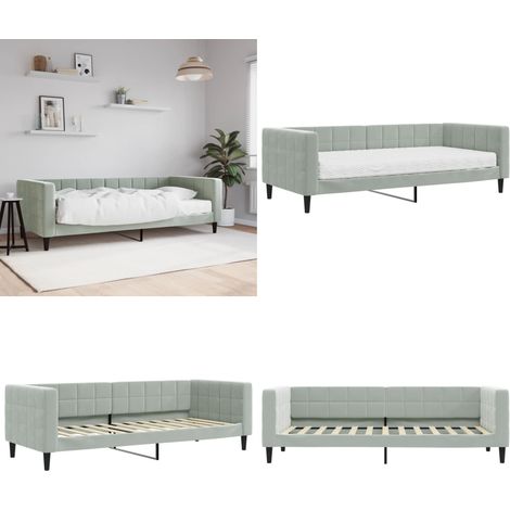 vidaXL Tagesbett mit Matratze Hellgrau 90x200 cm Samt (1/5)