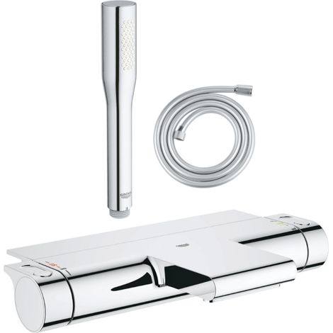 Pack mitigeur bain thermostatique GROHE Grohtherm 2000 + Douchette 1 jet Vitalio Get Stick + Flexible