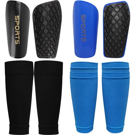 2 Paar Schienbeinschoner Kinder Fußball – Kinder Fussball Elastische Einstecktasche Kompressionssocken + schienbeinschoner fußball – 1× Schwarz, 1× Blau-S (1/5)