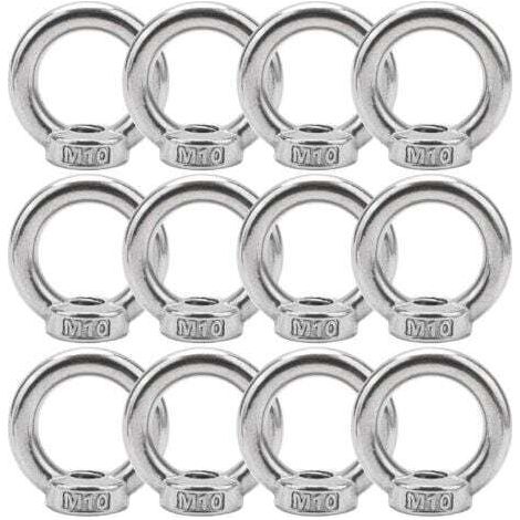12 Stück M10 Edelstahl 304 Ringmuttern, Ösenmuttern, Gewindemuttern, für Hebezeuge