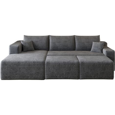 Canapé d'angle en velours côtelé gris foncé 241 cm, design moderne minimaliste, siège profond, sans montage (1/5)