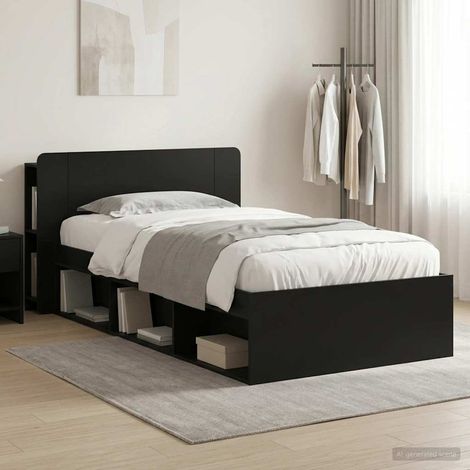 Cadre de lit avec rangement noir en bois d’ingénierie 75 x 190 cm, 55.56kg - PANGIVO (1/5)