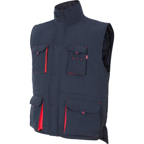 Chaleco Acolchado Bicolor Multibolsillos AZUL NAVY/ROJO 3XL