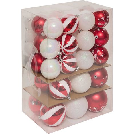 Set di 60 palline di polistirolo bianche e rosse assortite - Feeric lights & christmas