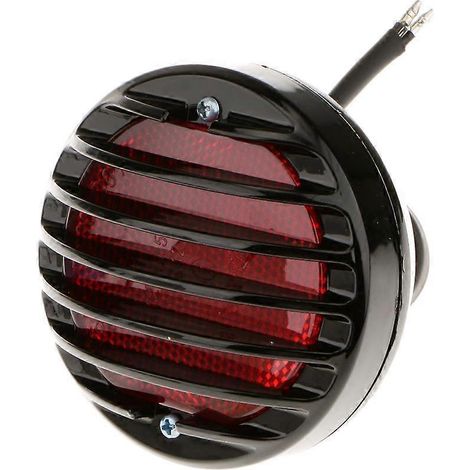 Feu arrière de moto rond à LED avec grille en plastique noir nervurée et lentille rouge (1/5)