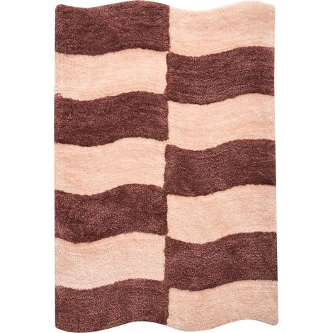 Bath Mat Beige and Brown 60 x 90 cm Rectangular Shape Geometric Pattern Fluffy Bath Rug Bathroom Accessories Modern Design DIWANA (1/5)