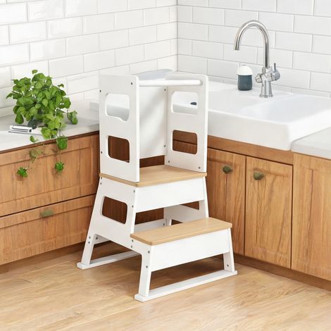 Tour Montessori 55 cm en MDF et pin pour enfant alb (1/5)