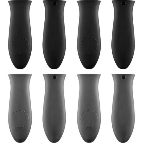 8 piezas, silicona mangos, mango sartén hierro fundido, goma antideslizante resistente mangos sartenes, hierro fundido, Negro gris, 14 x 5 cm (1/5)