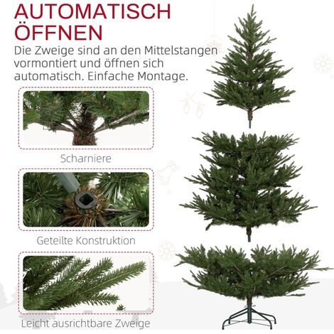 Sapin de Noël artificiel 183 cm, aspect réaliste, montage rapide, pied inclus, plastique ignifuge (1/5)