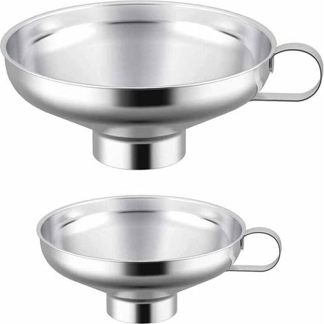 Embudos de enlatado de 2 piezas, embudos de acero inoxidable para mermeladas, embudos de boca ancha, embudos de acero inoxidable de boca ancha para transferir líquidos y polvos (pequeños y grandes) -  (1/2)