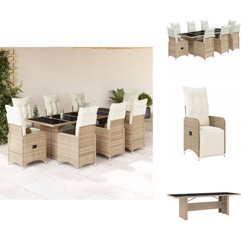9-tlg. Garten-Bistro-Set mit Kissen Beige Poly Rattan - Bistro Set - Bistro Sets - Bistroset - Garten Bistro Set (1/5)