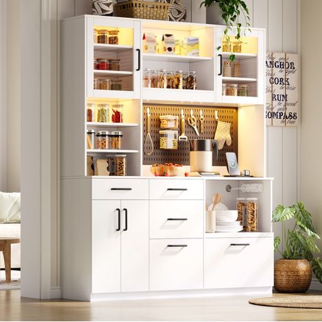 Aparador de cocina 145x40x184,7 cm blanco con almacenaje FloraGrace (1/5)