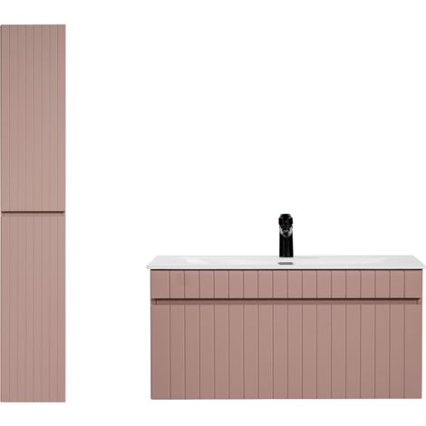 Ensemble meuble vasque à encastrer + colonne - 100 cm - Emblematic Rose - Livraison gratuite