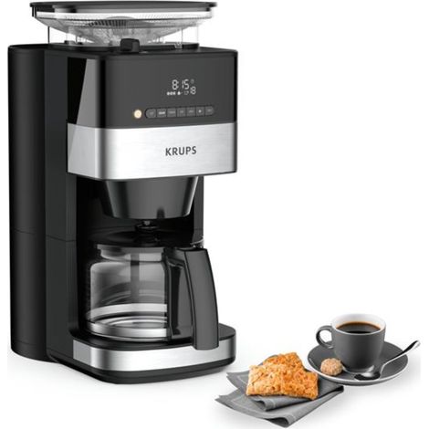 Krups KM8328 - Macchina da caffè con macina  Timer 24 ore  Contenitore per fagioli da 180 g  capacità 1,25 l per fino a 15 tazze di caffè  Funzione Auto-Off  3 gradi  Nero (1/5)