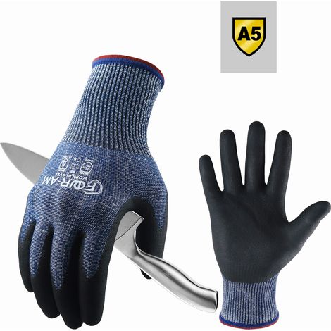 (Blue XL) Gants anti-coupures de niveau 5, revêtement en mousse de nitrile, compatibles avec les appareils à écran tactile. (1/5)
