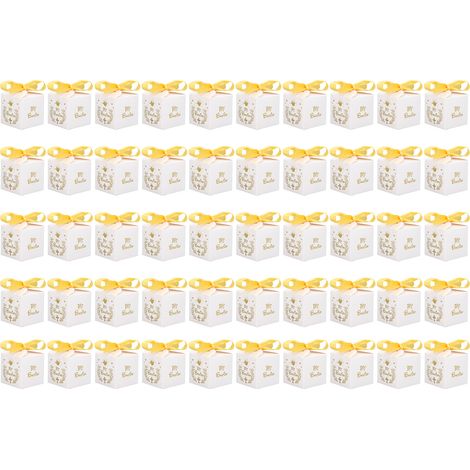 boîte de rangement-Boîtes de Favoris de Mariage – 50 pièces en papier blanc avec motif 'Mi Bautizo' et ruban doré (1/4)