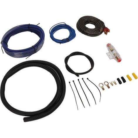Kit de câbles d'alimentation pour amplificateur de voiture avec câble audio, fil de masse et soufflet pour haut-parleur subwoofer. (1/4)