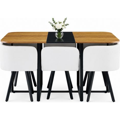 Ausziehbares Esszimmer-Set mit 1 Tisch und 6 Stühlen, MDF und schwarzes Metall, HOMVRA (1/5)