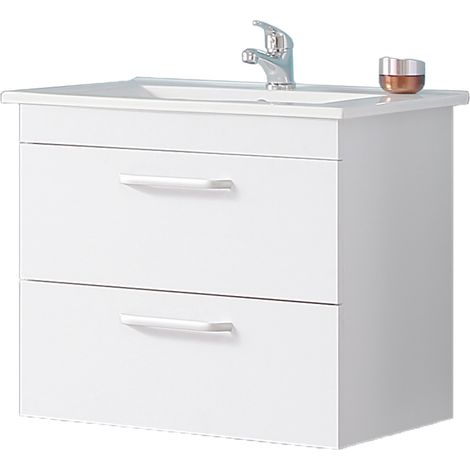 Acezanble 580(L)x380(W)x500(H)mm meuble blanc suspendu, meuble de salle de bain avec vasque, 2 tiroirs