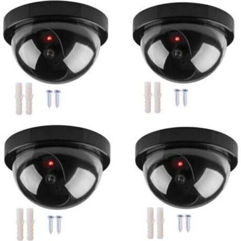 Caméra simulée,Lot de 4 caméras factices dôme sans fil noires Simulation de sécurité extérieure factice avec LED IR réalistes pour la protection de la sécurité du magasin et de la maison